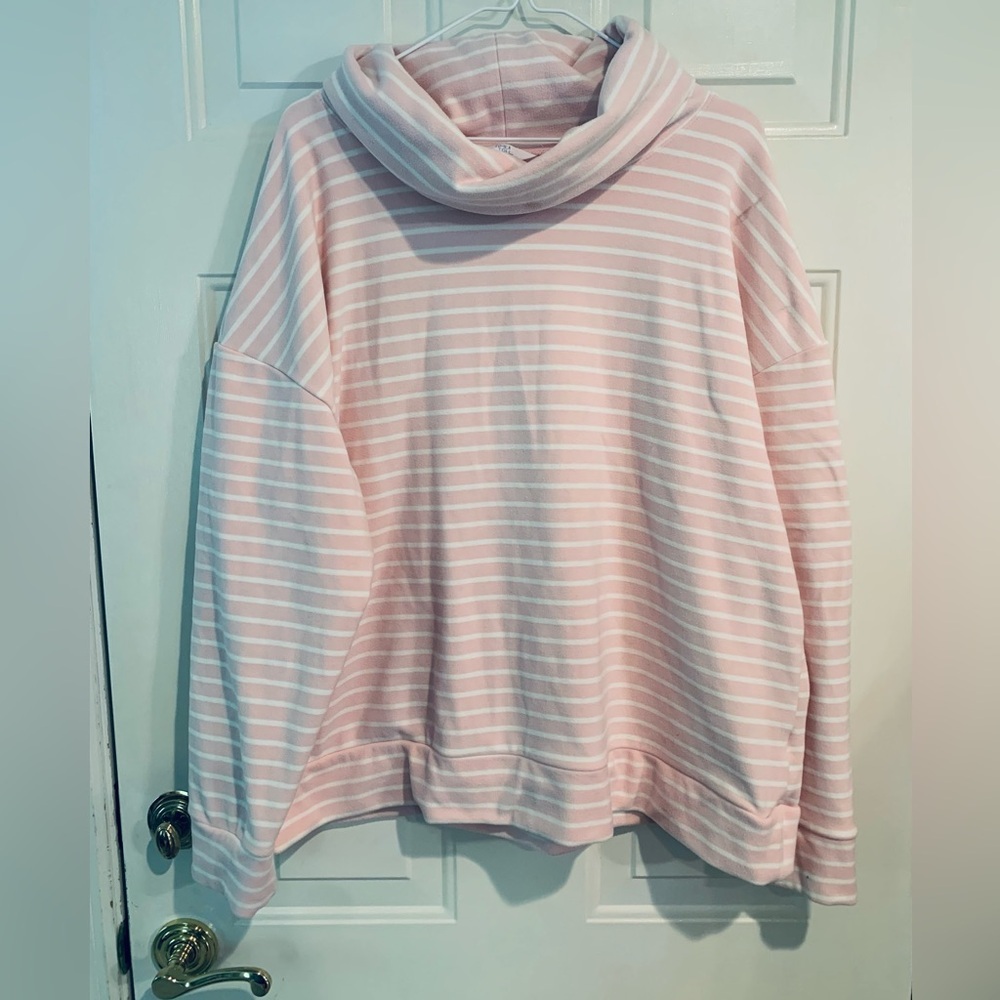 Time and Tru Pink/White Striped Cowl Neck Women's Fleece Top Size XXL(20)
